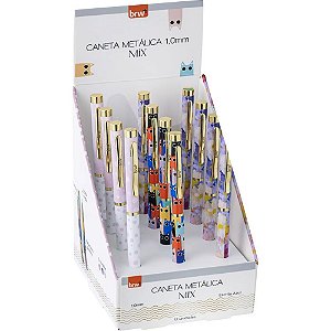 Caneta Esferográfica Metálica MIX 1.0MM com Mecanismo Giratório Display com 12 Unidades