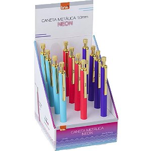 Caneta Esferográfica Metálica Neon 1.0MM com CLICK Display com 12 Unidades