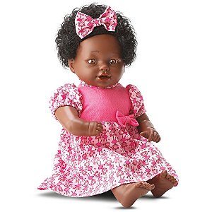 Boneca TALK BABY Negra Frases 44CM com Som e Corpo de Tecido