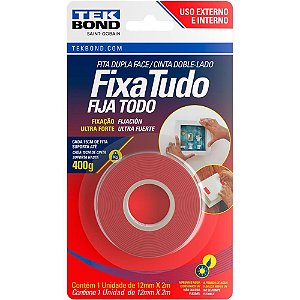 Fita Dupla Face Fixa Tudo Acrílica para USO Externo 12MM X 2M