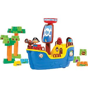 Brinquedo Educativo Navio Pirata BABY LAND com 30 Blocos