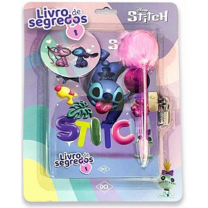 Diário STITCH Livro de Segredos com Caneta Pompom e Adesivos