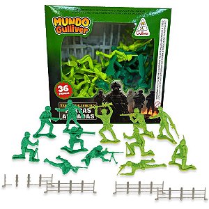 Miniatura Colecionável Soldados Brasileiros com 36 Figuras e Cercas