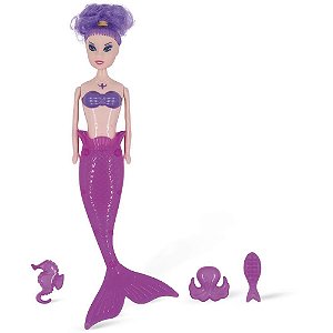 Boneca Sereia Pequena com LUZ Colorida Brilhante
