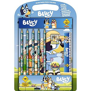 Livro Infantil de Colorir Bluey Aventuras com KIT Escolar Completo