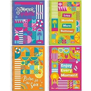 Caderno 01X1 Capa Dura HIGH Feminino 80 Folhas Pacote com 4 Unidades