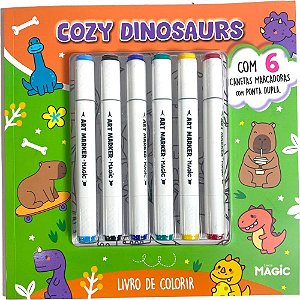 Livro de Colorir COZY Dinosaurs com 6 Canetinhas