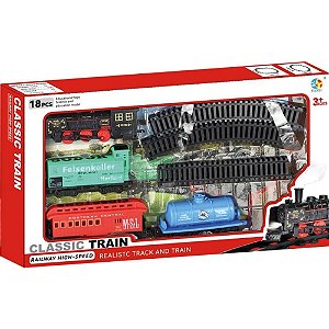 Locomotiva TREM Clássico com 18 Peças À Pilha