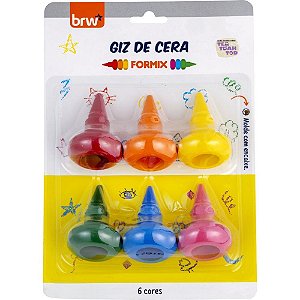 Giz de Cera Curto Cone 6 Cores Blister Antideslizante Infantil