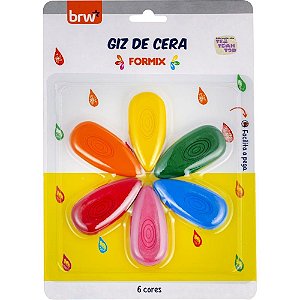 Giz de Cera Curto Gota 6 Cores Blister Antideslizante Infantil