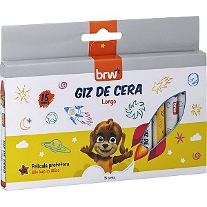 Giz de Cera Fino 15 Cores com Película Protetora Infantil