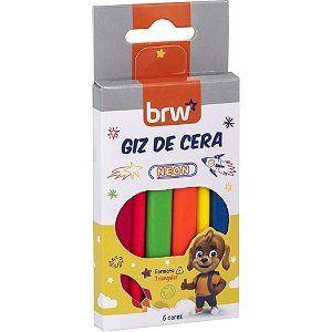 Giz de Cera Fino 6 Cores Neon Triangular Longo Infantil