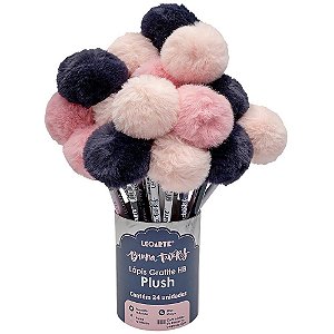 Lápis Preto Redondo Decorado Bruna Tavares Pompom HB 3 Cores Pote com 24