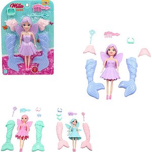 Boneca Mila Fada Sereia com Acessórios Sortidos NO Blister