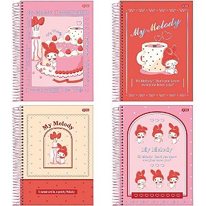 Caderno 01X1 Capa Dura MY Melody 80 Folhas Pacote com 4 Unidades