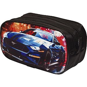 Estojo Duplo Carros de Corrida com Compartimentos Independentes