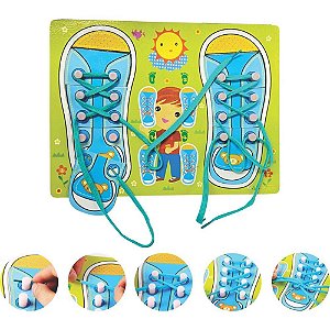 Brinquedo Educativo Sapato Laço e Cadarço MDF TOY MIX