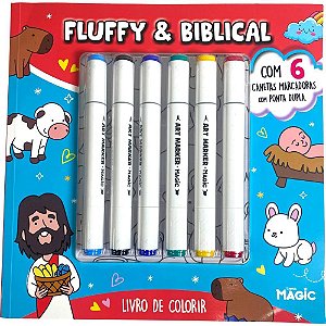 Livro de Colorir FLUFFY AND Biblical com 6 Canetinhas