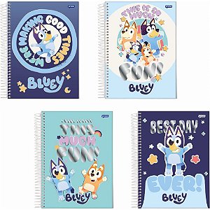 Caderno 01X1 Capa Dura Bluey 80 Folhas Pacote com 4 Unidades