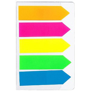 Bloco Marcador de Página Adesivo Filme Plástico Seta 5 Cores 20 Folhas Blister