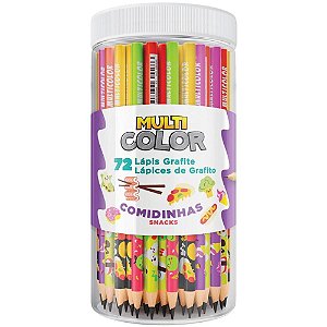 Lápis Preto Redondo Multicolor Grafite Comidinhas Pote com 72 Unidades