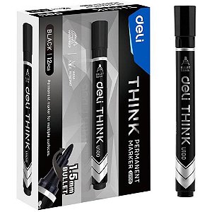 Pincel Marcador Permanente Ponta Bullet Redonda 1,5MM Preto Caixa com 12 Unidades