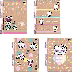 Caderno 10X1 Capa Dura Hello KITTY KRAFT 160 Folhas Pacote com 4 Unidades