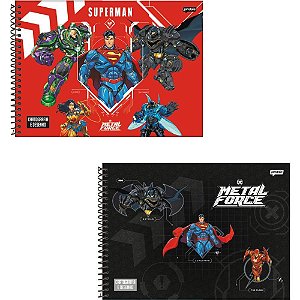 Caderno Desenho Universitário Capa Dura Liga da Justiça 80 Folhas Pacote com 4