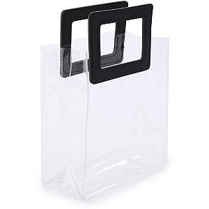 Sacola para Presente Lisa PVC TRANSPARENTE/PRETA 19,4X17X9CM Pacote C/ 10