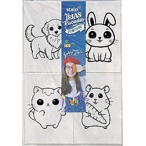 Tela para Pintura Riscada PETS Gabi Calazans 15X22CM Pacote com 4