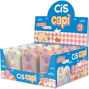 Apontador com Depósito Decorado CIS Capi com Borracha Sortido (display com 12 Unidades)