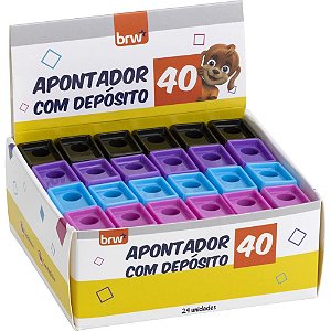 Apontador com Depósito 40MM Plástico Sortido (display com 24 Unidades)