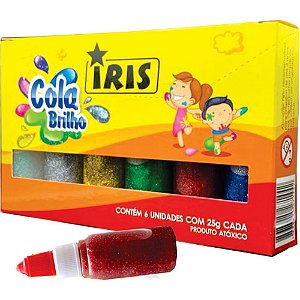 Cola com Glitter íris 6 Cores Estojo