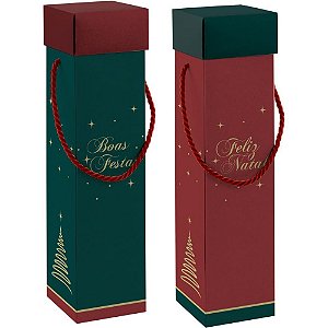 Embalagem para Garrafa Natal Caixa com ALÇA 8X8X33CM (pacote com 10)