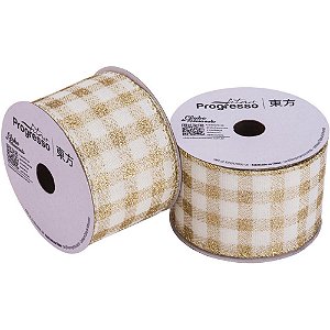 Fita ARAMADA Natal 63MM X 10M Xadrez Natalino BRANCO/DOURADO