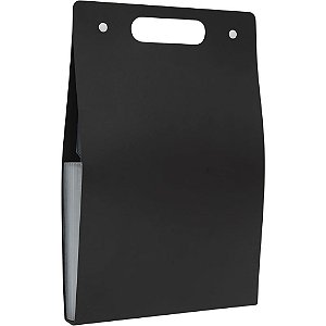Pasta Sanfonada Plástica A4 12 Divisões Vertical Preta com ALÇA