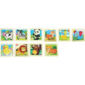 QUEBRA-CABEÇA de Madeira Animais (S) Pacote com 10