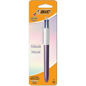 Caneta Esferográfica BIC 4 Cores Perolado Roxo Blister