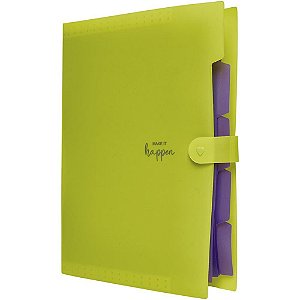 Pasta Sanfonada Plástica A4 5 Divisões Amarelo Neon