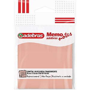 Bloco de Recado Autoadesivo Memonote Transparente 76X76 Rosa