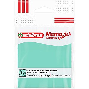 Bloco de Recado Autoadesivo Memonote Transparente 76X76 Verde