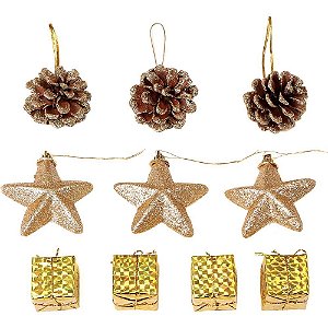 Artigo para Decoração de Natal Enfeite Glitter Dourado 5CM Pacote com 10