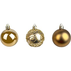 Artigo para Decoração de Natal Bola 5CM Champagne 3 Modelos Tubo com 10 Unidades
