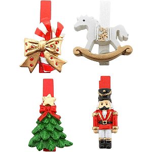Artigo para Decoração de Natal Enfeite Prendedor Natalino Sortido Pacote com 4