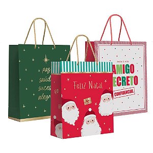 Sacola para Presente Natal Pequena 23X19X10CM Sortida (pacote com 10 Unidades)