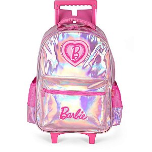 Mochila Infantil com Rodinha Barbie PINK Holográfico G