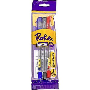 Caneta Esferográfica Roke Better 0.7MM AZUL/PRETO/VERMELHO CT.C/03
