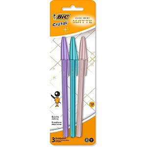 Caneta Esferográfica Cristal Mate AZ/RX/RS Blister C/3