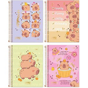 Caderno 1X1 Capa Dura CAPY PAMPY 80 Folhas Pacote com 4 Unidades