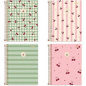 Caderno 1X1 Capa Dura CHERRY Lovers 80 Folhas Pacote com 4 Unidades
